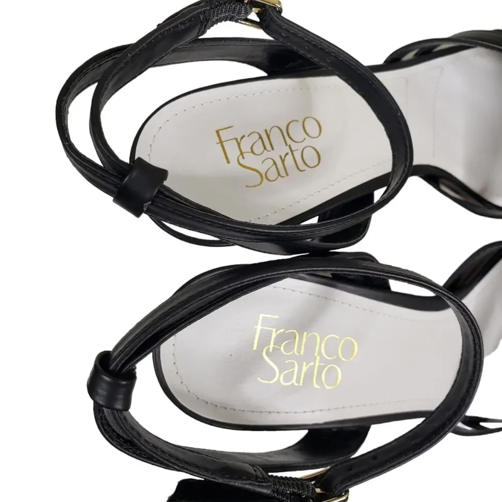 Franco Sarto Womens 9 Olina 2 Wicker Block Heel Ankle Strap Sandal NEW